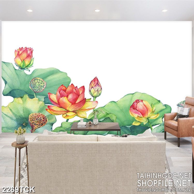 Tranh sơn dầu những bông hoa sen màu đỏ bên lá xanh