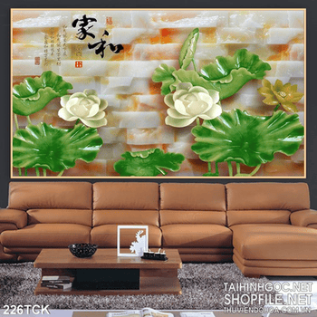 Tranh hoa sen giả ngọc thư pháp