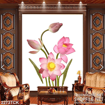 Tranh psd những bông hoa sen hồng khoe sắc rực rỡ