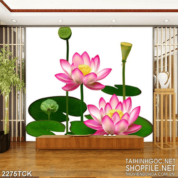 Tranh in uv những chiếc lá xanh đan xen bông hoa sen