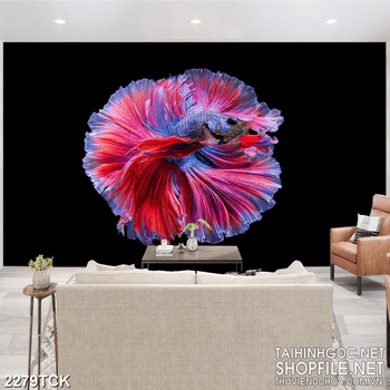 Tranh nghệ thuật sơn dầu chú cá sim betta trên nên tối