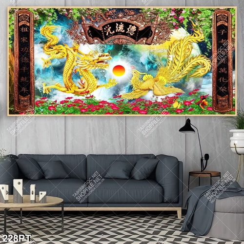 Tranh thờ long phụng đẹp nhất in kính