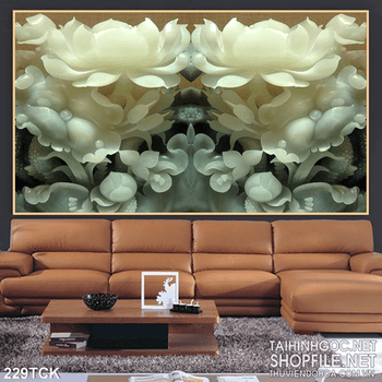 Tranh hoa sen, cá chép giả ngọc trang trí