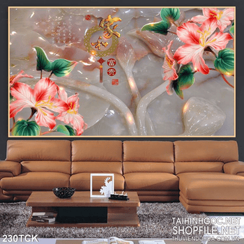 Tranh hoa sen, cá chép giả ngọc độc đáo