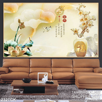 Tranh hoa sen, cá chép trang trí Tết