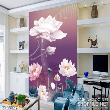 Tranh những bông hoa sen hồng xinh đẹp trang trí tường