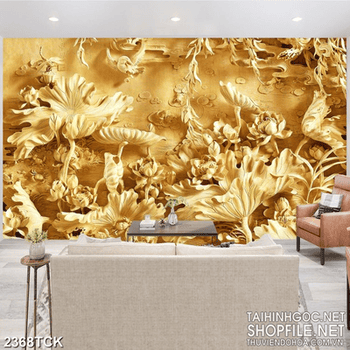 Tranh in canvas những chiếc lá đan xen bông hoa sen gỗ