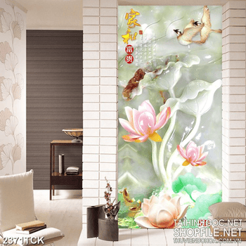 Tranh những đàn cá chép nhiều màu sắc bên đầm sen