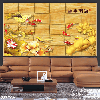 Tranh hoa sen, cá chép trang trí Tết