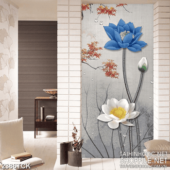 Tranh giả ngọc bông hoa sen màu xanh dương xinh đẹp