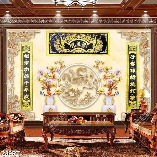 Tranh phòng thờ bình hoa giả ngọc in kính