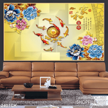 Tranh hoa sen, cá chép quần hội