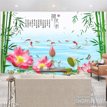 Tranh in canvas đàn cá chép vàng vẫy đuôi xinh đẹp