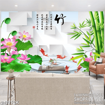 Tranh giả ngọc hoa sen hồng và những đài sen dáp vàng
