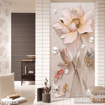 Tranh cành hoa anh đào trên hồ thiên nga trắng giả ngọc