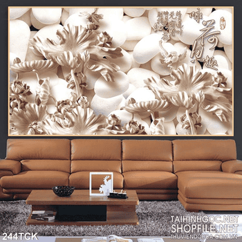 Tranh hoa sen, cá chép điêu khắc thư pháp