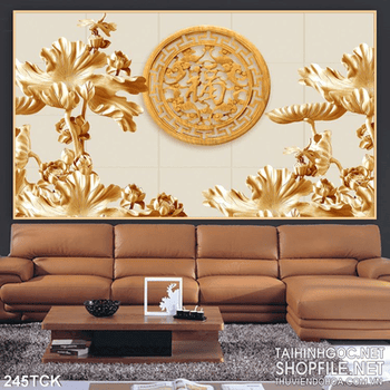 Tranh hoa sen, cá chép gỗ điêu khắc