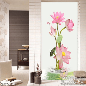 Tranh nghệ thuật chú chuồn chuồn bên bông hoa sen