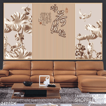 Tranh hoa sen, cá chép điêu khắc gỗ