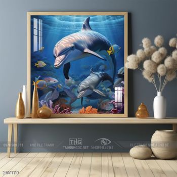 Tranh cá heo decor trang trí tường nhà