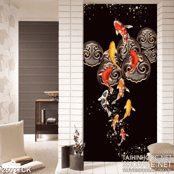 Tranh trang trí những chú cá chép vàng khoe sắc trong hồ