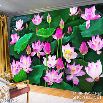 Tranh bông hoa sen vàng khoe sắc xinh đẹp trong đêm tối