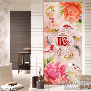 Tranh nghệ thuật hoa sen hồng và đàn cá chép vàng