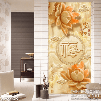 Tranh decor những bông hoa mẫu đơn bên hồ nước