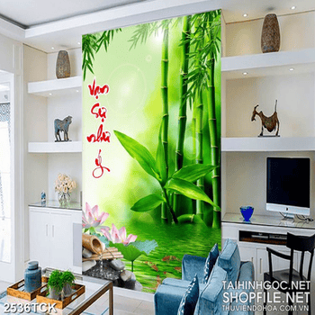 Tranh in tường đầm hoa sen hồng  và đôi thiên nga