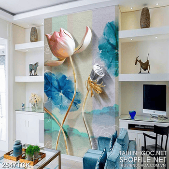 Tranh những bông hoa sen giả ngọc khoe sắc in 3d