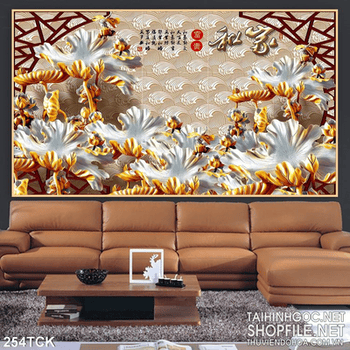 Tranh hoa sen, cá chép kim tiền