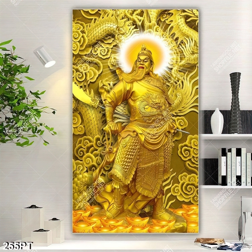 Tranh thờ tướng Quang Công bằng vàng in uv