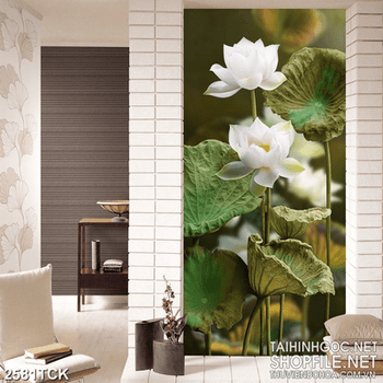 Tranh trang trí những bông hoa sen trong hồ cá chép
