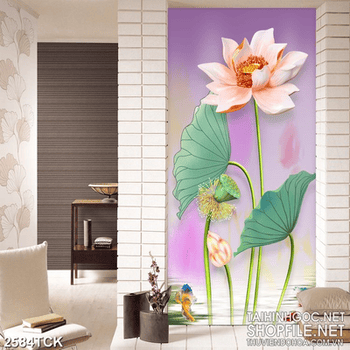 Tranh in tường đầm hoa sen trắng khoe sắc trong đêm