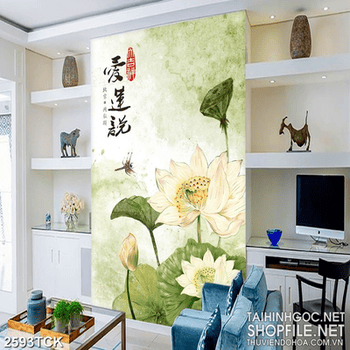 Tranh những bông hoa sen nở rộ khoe sắc hồng psd