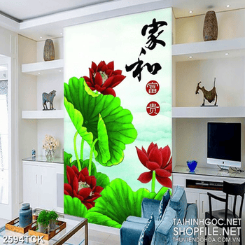 Tranh in uv chú chuồn chuồn bay lượn bên bông hoa sen