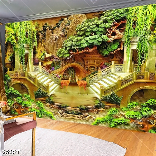 Tranh cây cầu nhỏ giả ngọc in uv