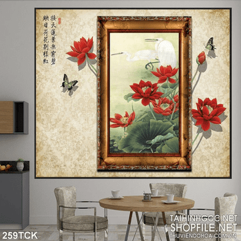 Tranh hoa sen, cá chép phong thủy