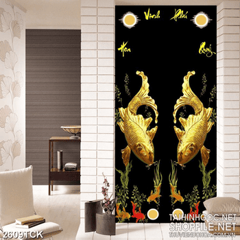 Tranh in uv đàn cá chép bơi tung tăng bên ánh trăng