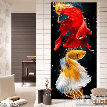 Tranh hai chú cá sim betta quẩy đuôi dài xinh đẹp in 3d