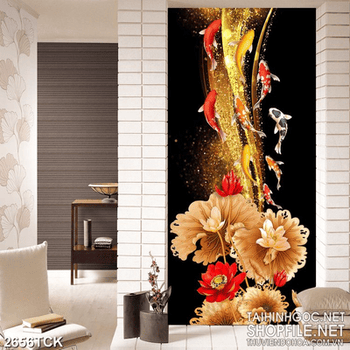 Tranh sơn dầu trang trí những bông hoa sen sắc đỏ rực rỡ