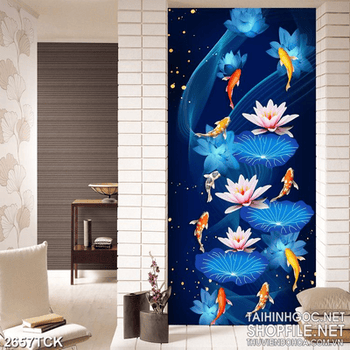 Tranh in canvas đàn cá chép tung tăng trong dòng nước xanh
