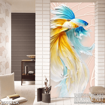 Tranh decor hai chú cá sim betta xinh đẹp trong làn nước