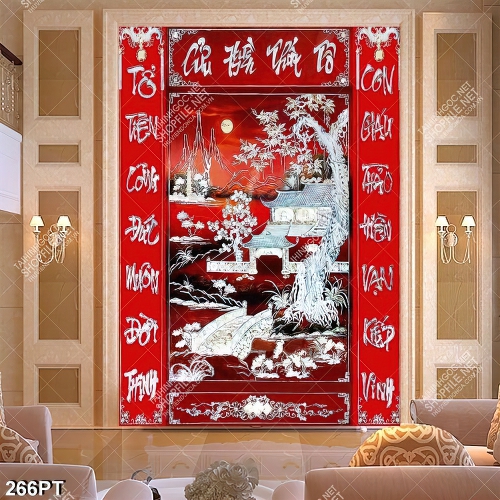 Tranh thờ Cửu Huyền Thất Tổ xà cừ chất lượng cao in uv