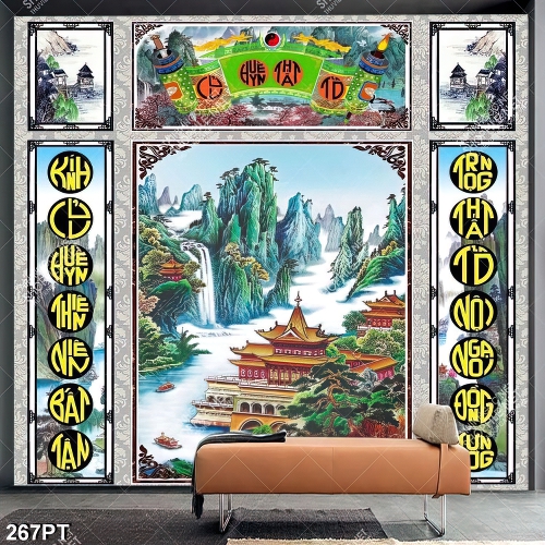 Tranh thờ Cửu Huyền Thất Tổ sơn dầu đẹp in uv