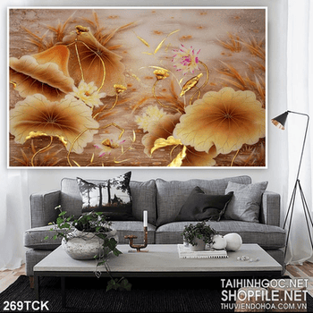 Tranh hoa sen, cá chép kim tiền tài lộc