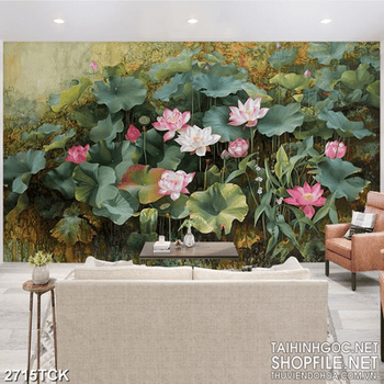 Tranh sơn dầu đầm hoa sen chen chúc nhau khoe sắc in 3d