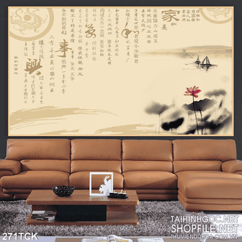 Tranh hoa sen, cá chép thư pháp nghệ thuật