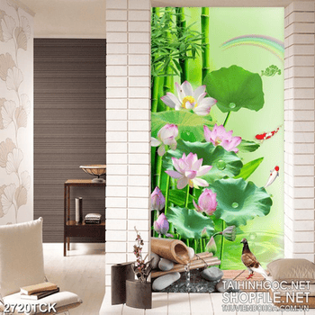 Tranh những đàn cá chép nhiều màu sắc trong đầm hoa sen