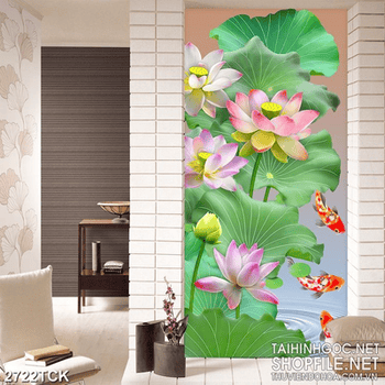 Tranh những bông hoa sen hồng khoe sắc trang trí tường